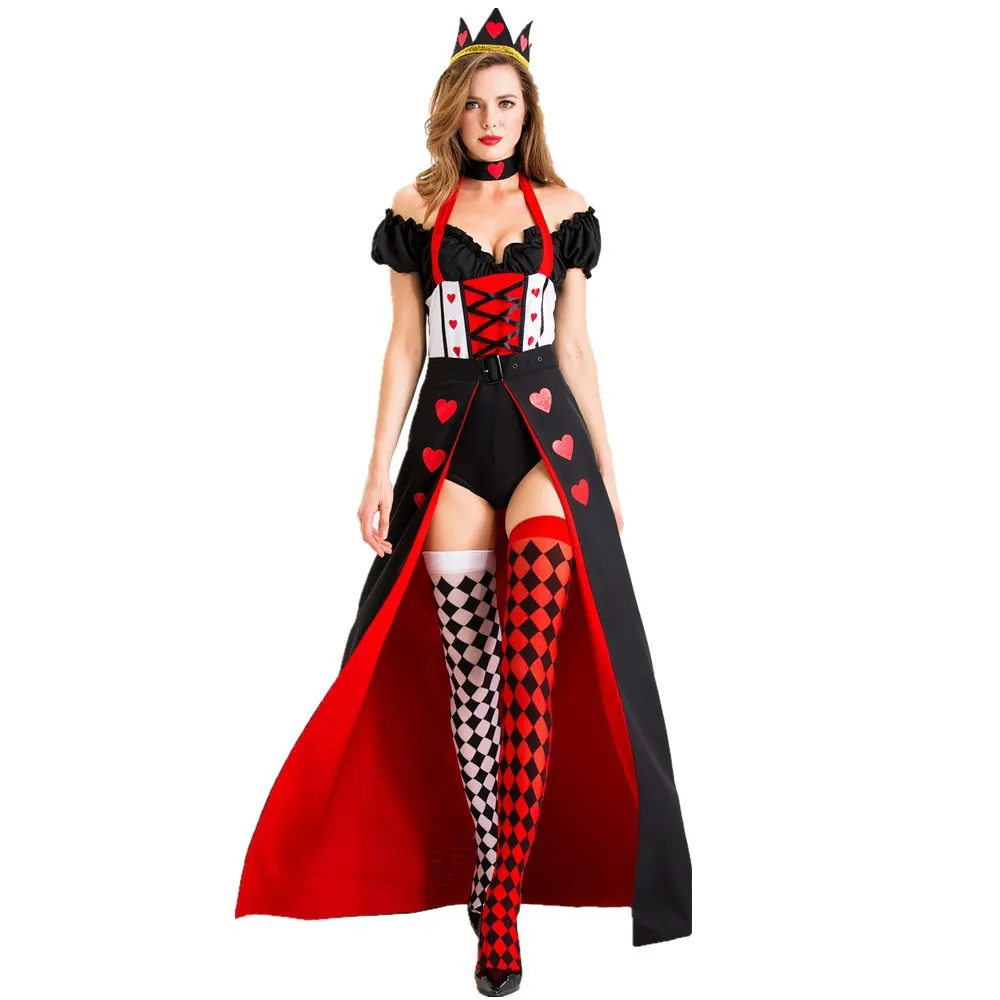 

Queen of Hearts Costume Women Alice in Wonderland Costume Poker Queen Cosplay Halloween Carnival Masquerade Costumes Sexy Dress