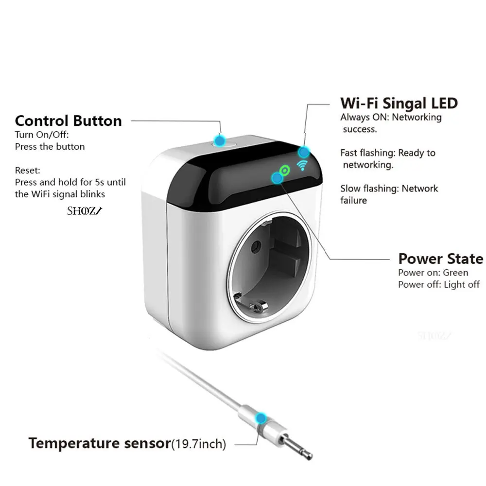 

Tuya Programmable WiFi Smart Thermostat Plug Outlet Temperature Controller Smart Home Thermoregulator Socket Alexa Google Home