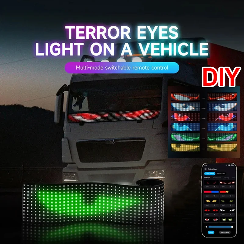 APP Control Truck Devil Eye LED Matrix Pixel Panel Graffiti Scrolling Text Soft Foldable Lighting Board Windshield Decor Display