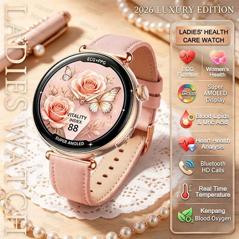 

Смарт-часы для женщин 2026 Luxury Edition: мониторинг здоровья (HRV+ЭКГ, уровень мочевой кислоты, кислород в крови), водонепроницаемость IP68