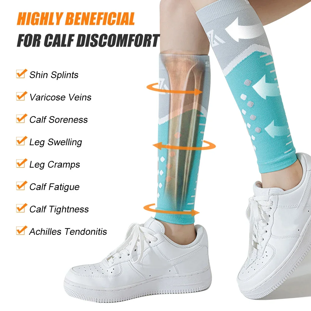 1/2Pair Calf Compression Sleeve for Men, Leg Support Footless Compression Socks for Running -Shin Splint Varicose Veins Swelling