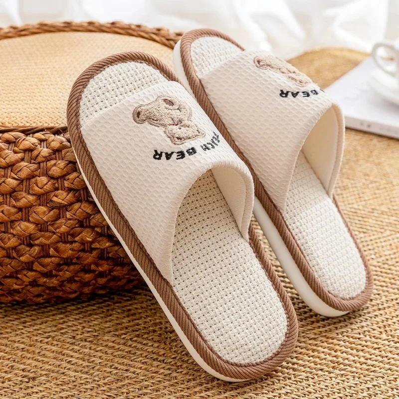 

Новые женские тапочки Four Seasons, повседневные домашние тапочки для пар, домашние дышащие хлопковые льняные тапочки, мужская и женская обувь