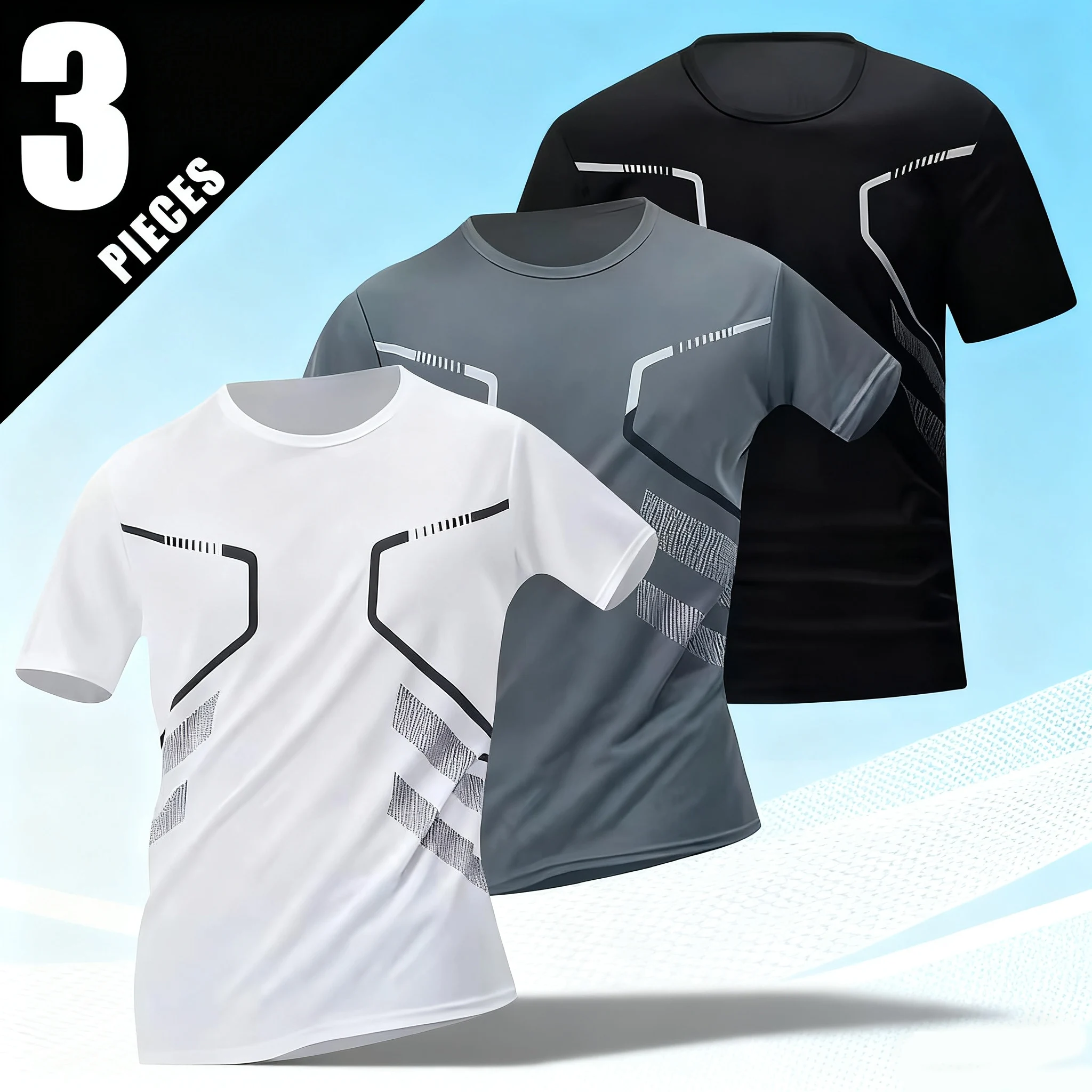 

2/3 шт., летняя мужская быстросохнущая дышащая футболка с короткими рукавами и принтом, свободная спортивная повседневная футболка больших размеров, разноцветный выбор