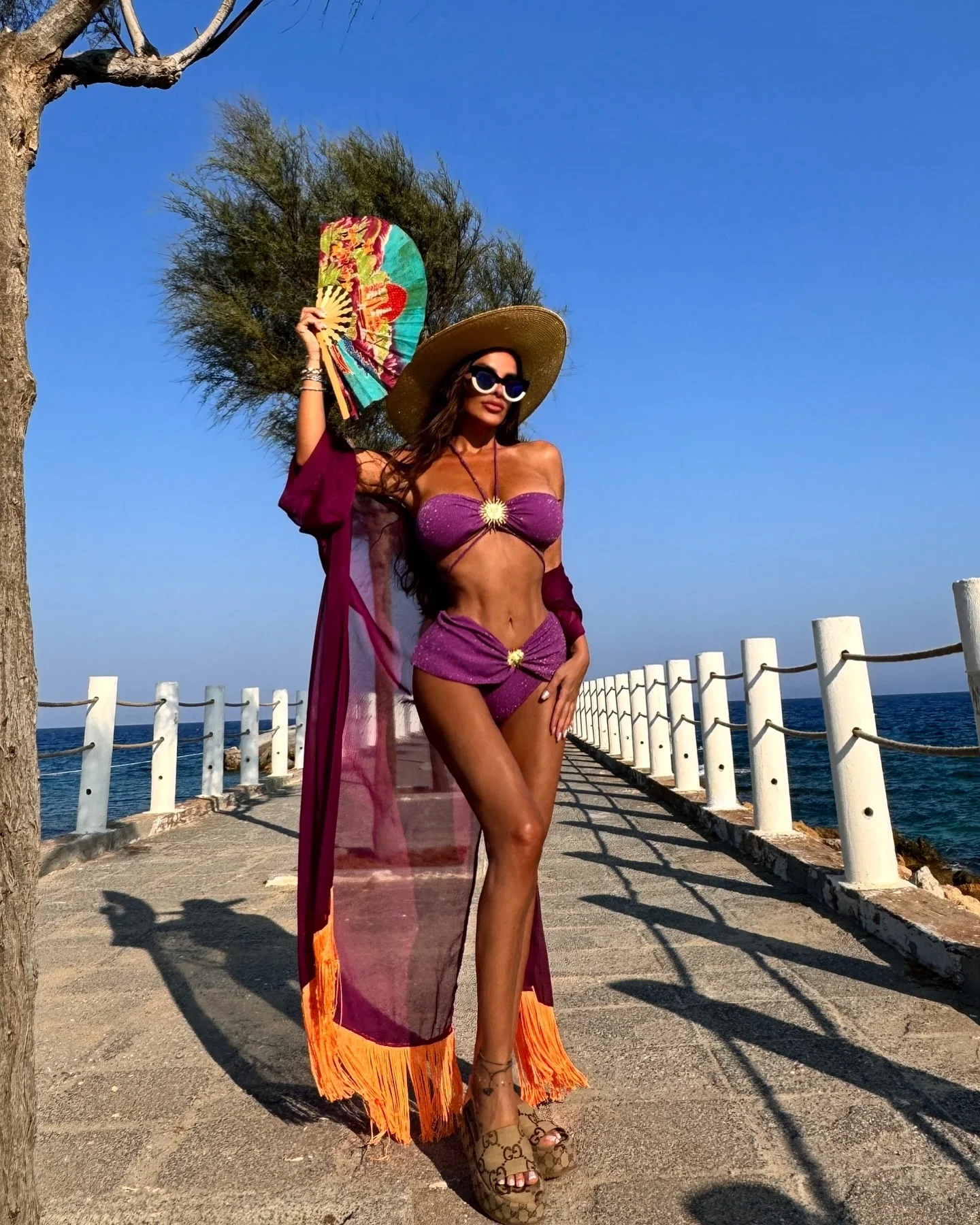 Women\'s Glamorous Purple Bikini Set with Gold Sunburst Accents 2Pc Biquini Swimsuits Lady Strappy Beachwear 2025 Holiday Clothes