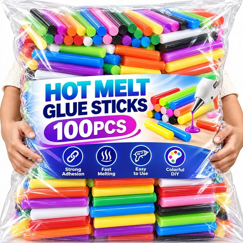 100/10pcs Colorful Hot Melt Glue Sticks Strong Viscosity Adhesive Rod Glue Gun Sticks Repair Strips for Pasting Craft Decoration