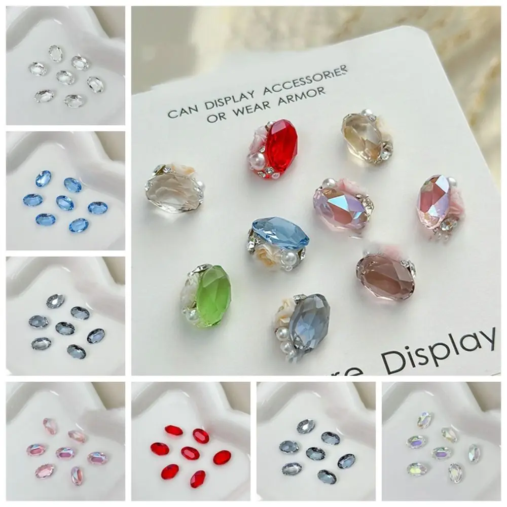 10 Pcs/Bag 3D Pigeon Egg Nail Art Rhinestone Super Flash Pointed Bottom Fingernail DIY Decoration Crystal Glass Oval
