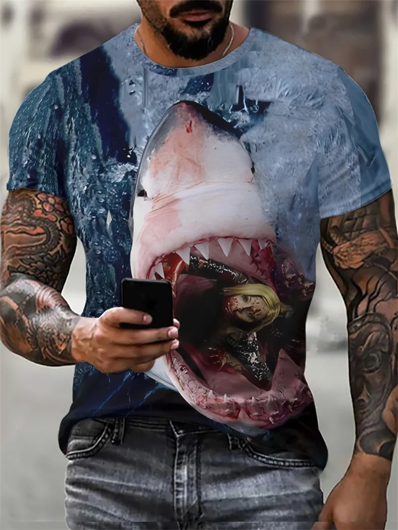 Shark Pattern Men\'s Beach Casual T-Shirts Summer Short Sleeve 3d Printed Street Hip Hop T Shirt 6XL Plus Size Loose Tops