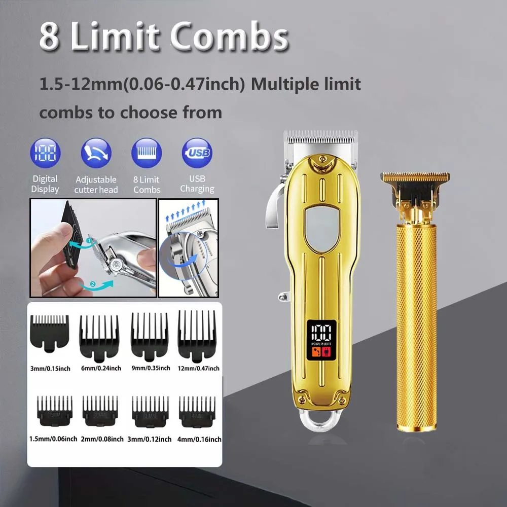 2 in 1 Electric Hair Clipper & T-Blade Trimmer Set for Men – Cordless Beard Shaver & Haircut Machine with LCD Display, USB Rechargeable Grooming Kit with 8 Guide Combs view 6