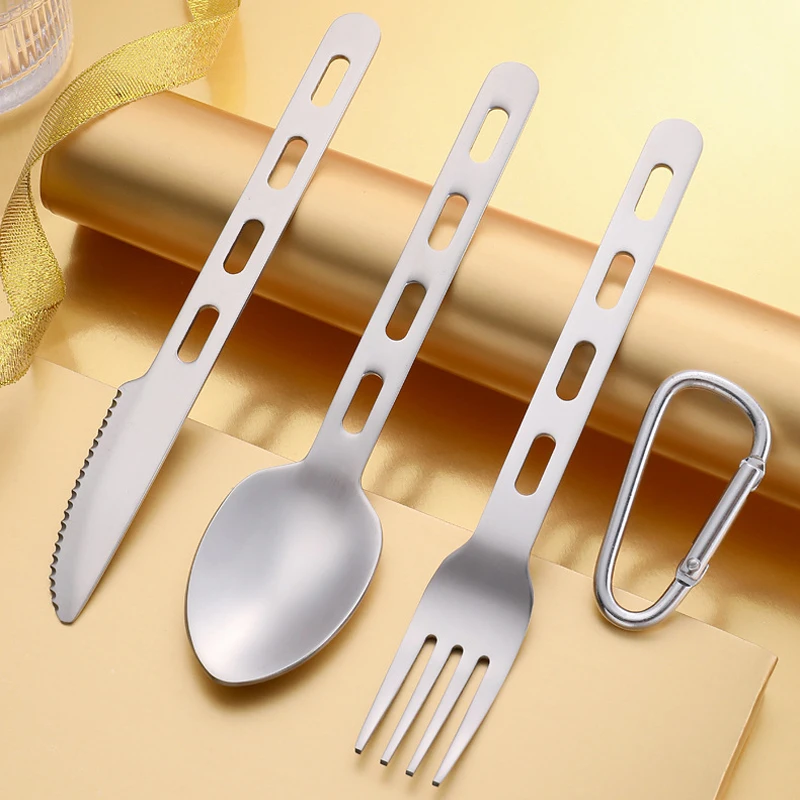 Set di posate portatili da 3 pezzi stoviglie in acciaio inossidabile coltello forchetta cucchiaio stoviglie per viaggi all'aperto campeggio forniture da Picnic regalo