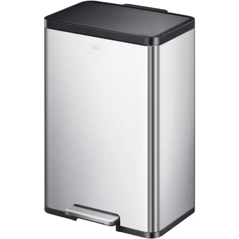 EcoRise Stainless Steel Recycling Bin, Rectangular Kitchen Step Trash Can, 25L+25L Dual Compartment Rectangular Garbage Can