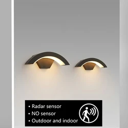 Lámpara de pared moderna para exteriores, luz de pared impermeable con sensor de movimiento PIR, 18W, 24W, cuerpo de lámpara de aluminio negro para jardín y porche