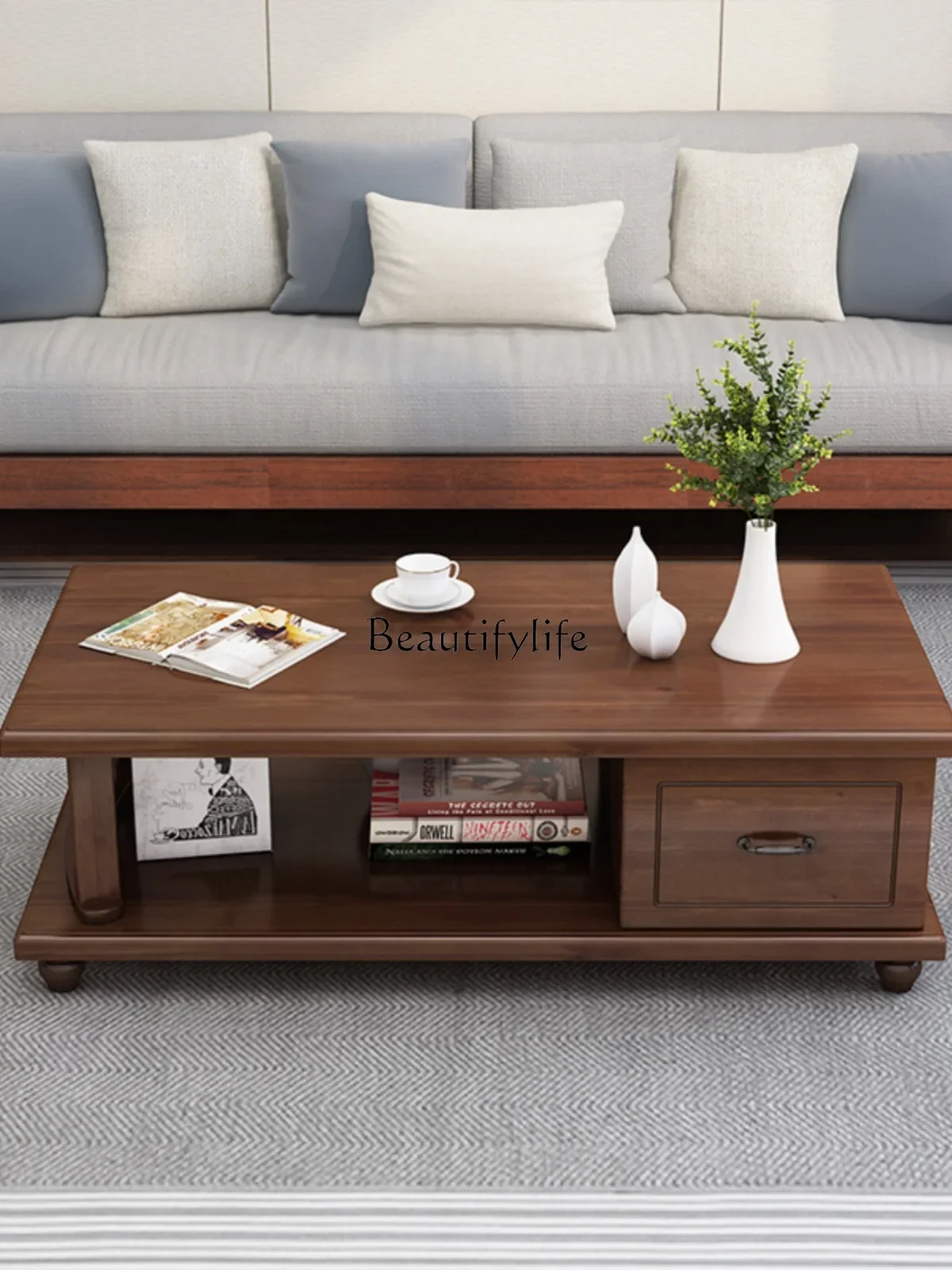 

yj5New Chinese Style Solid Wood Tea Table Living Room Home Modern Simple Small Apartment Log Tea Table