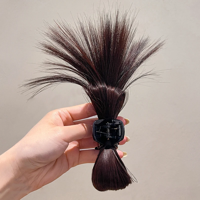 Women Half-tie Hair Claw Feather Shuttlecock Head Lazy Meatball Head Crab Clip Wig Catch Clip High Ponytail Hair Accessories