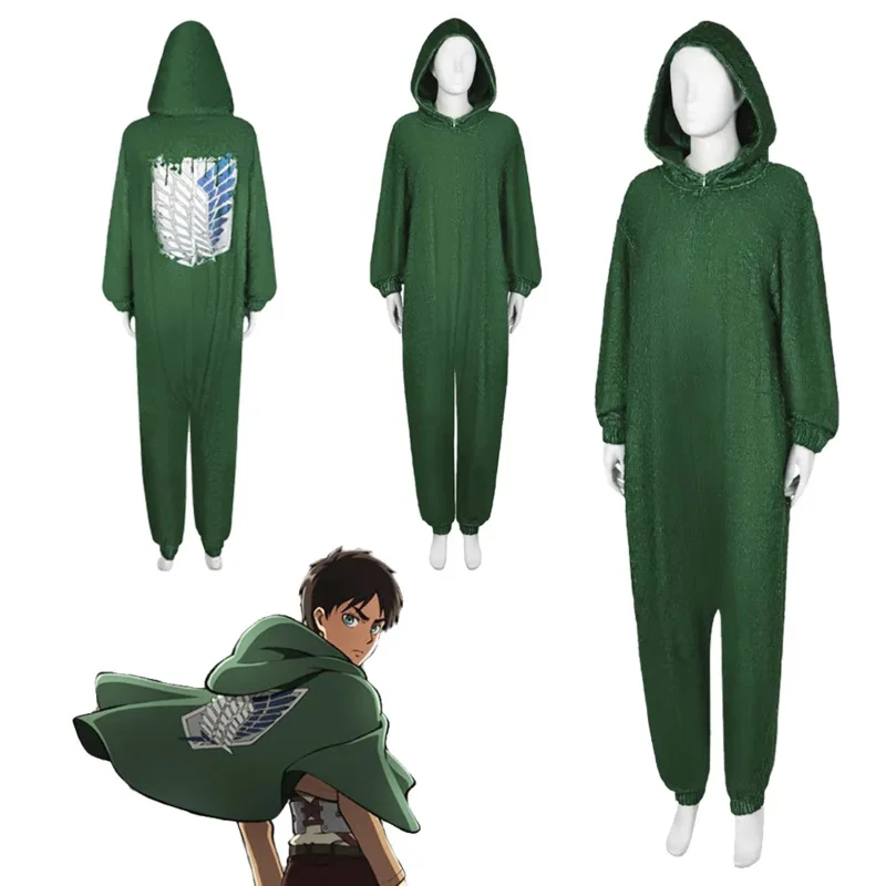 Eren Yeager Cosplay Fantasy Warm Flannel Winter Pajamas Anime Attack On Cosplay Titan Disguise Homewear Nightwear Halloween