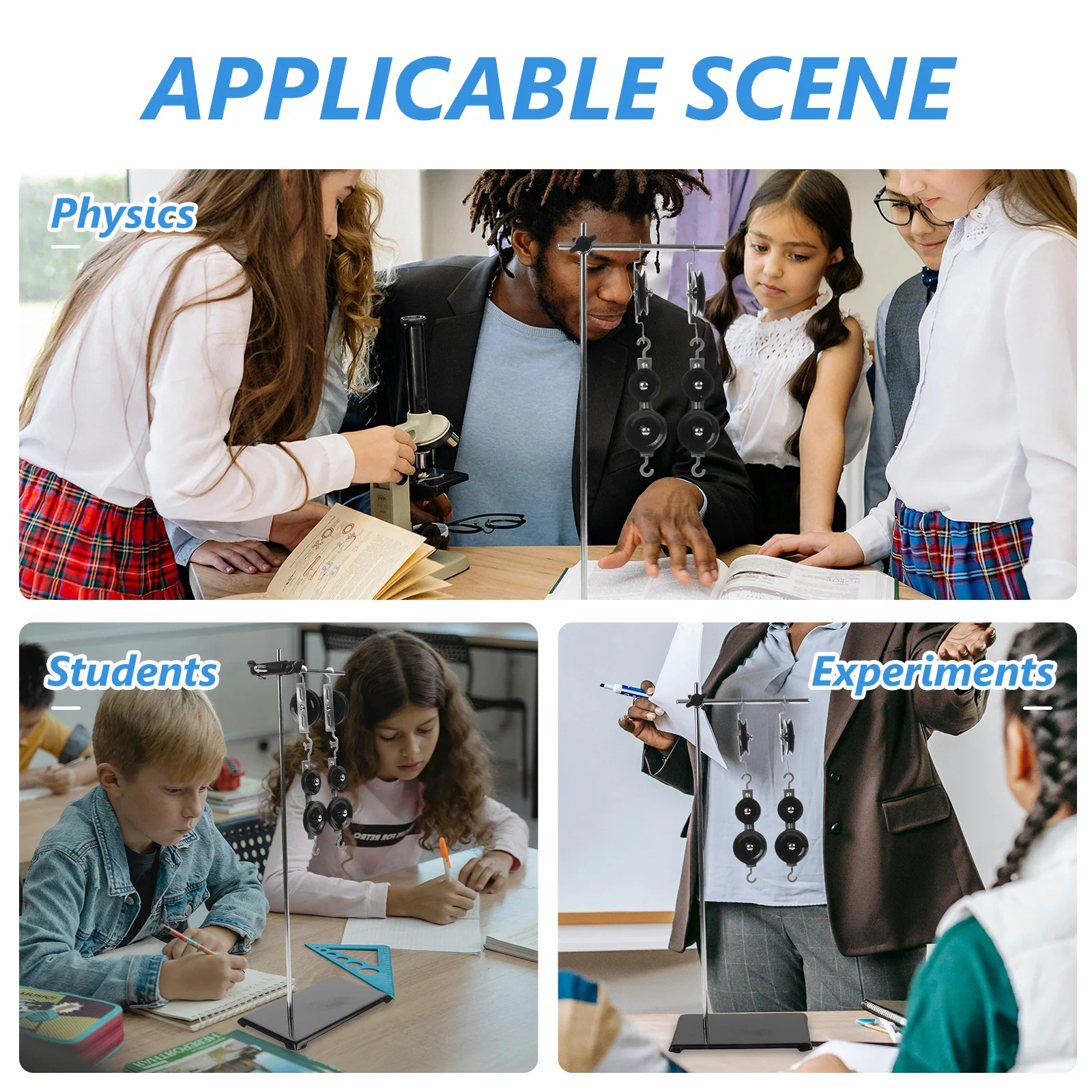 1 set Pulley System Set 50gX10 Weights Gauge Adjustable Bracket Physics Tools Experimental Accessories Science Kit