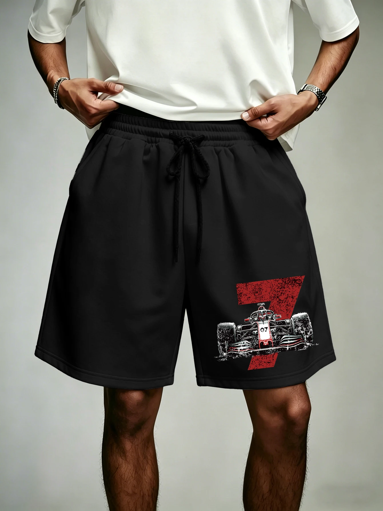 

Men's Streetwear Shorts Vintage Racing Car Number 7 Print Polyester Drawstring Casual Shorts S-2XL All Size 1Pc