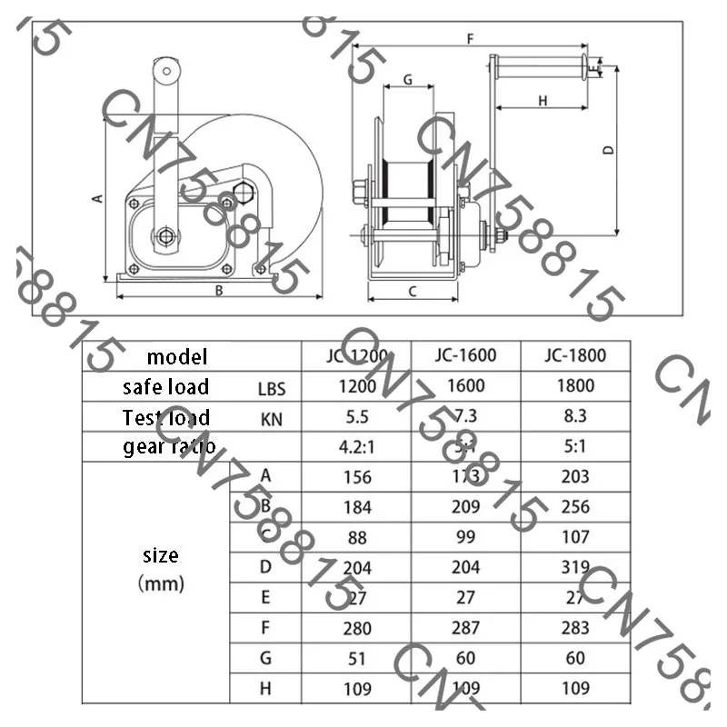 Hand winch, 304 stainless steel two-way self-locking small household manual winch