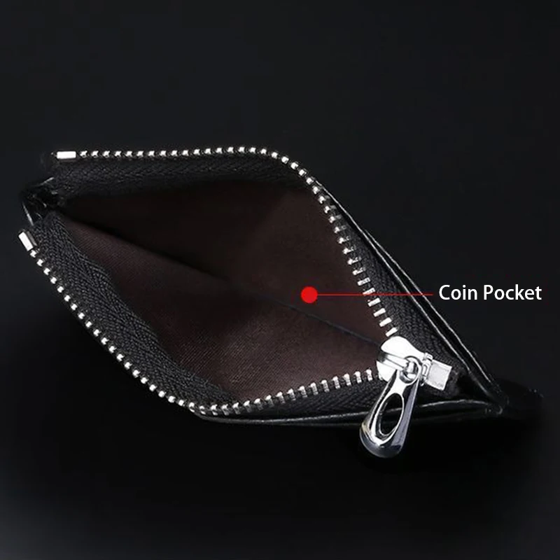 Fashion Men's Credit Card Holder Wallets Slim PU Leather Cardholder Purses with Zip Coin Pocket for Men Black Cards Bag