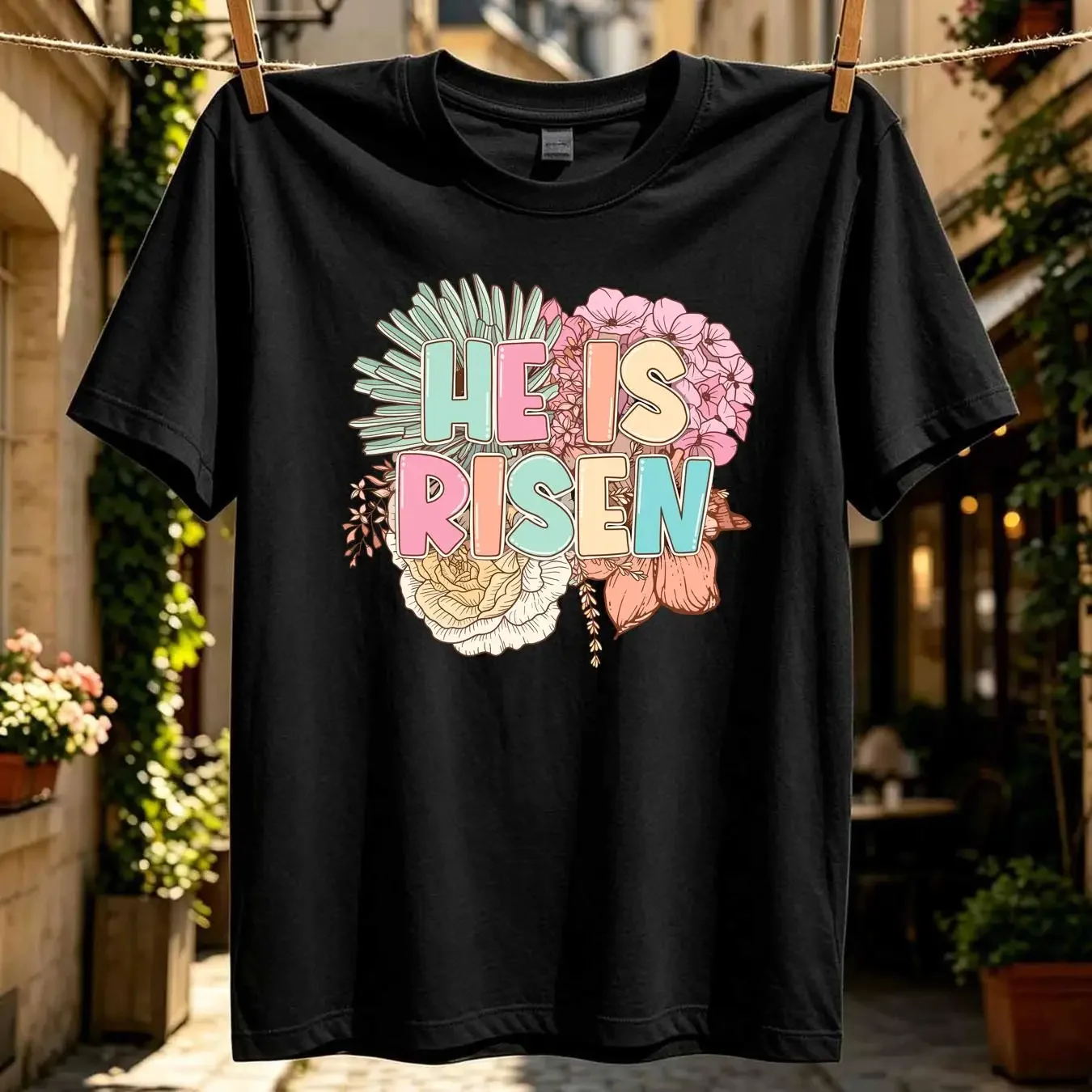 washed T Shirt He Is Risen Religious Easter Christian Cute Women Faith long or short sleeves vintage Washed Comfortable
