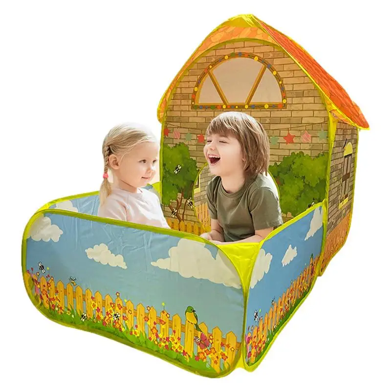 Play Tent Set Foldable Villa Garden Tent Toy Play Tent With Ball Pit Boys Indoor& Outdoor Play House Perfect Kid's Gifts