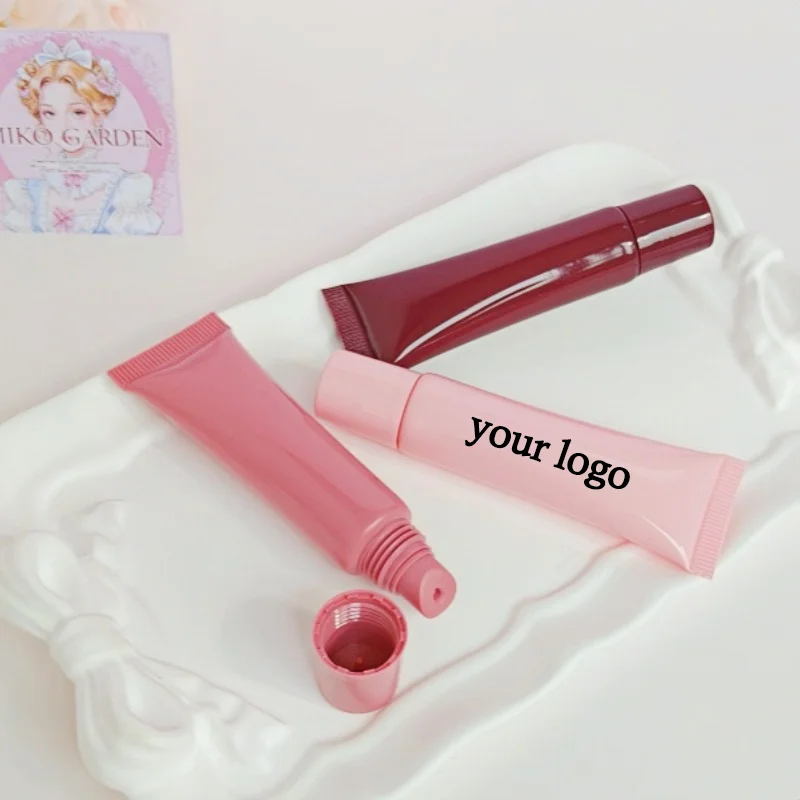 【Logo Customization】100pcs 15ml Colorful Flat Lid  Lipgloss Tube Dispenser Eye Creams Lip Glaze Dark Red Cameo Brown Pink