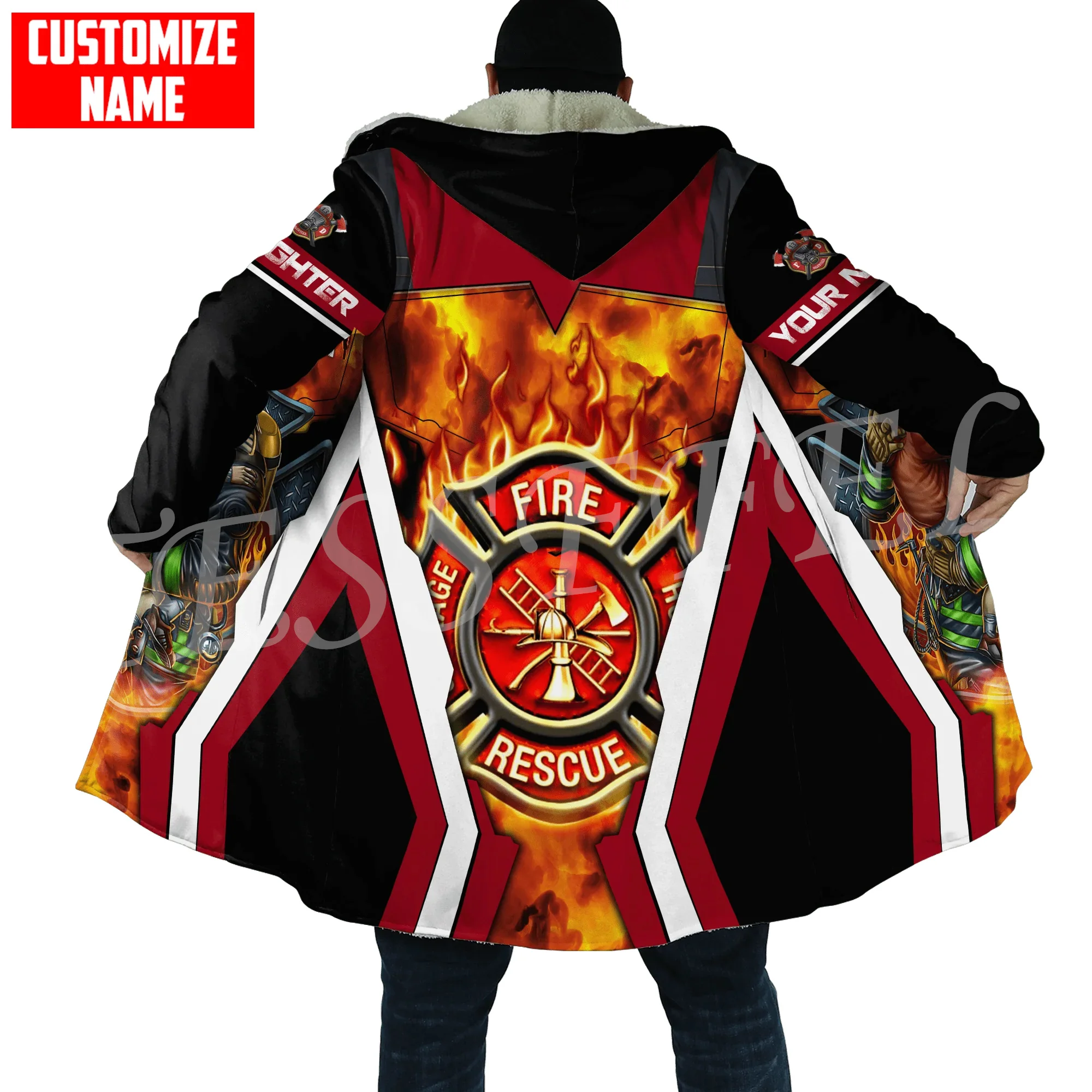 Custom Name Firemen Hero Worker Firefighter Suits 3DPrint Streetwear Funny Windbreaker Winter Casual Hood Cloak Fleece Hoodies L