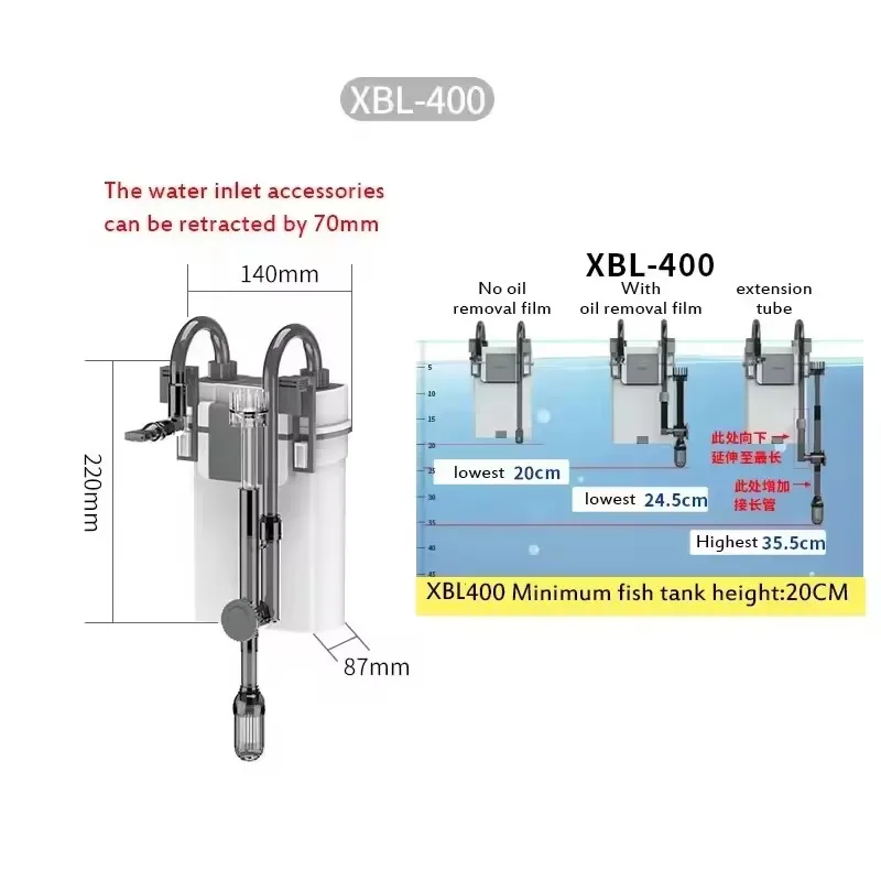 Aquarium Wall Mounted Filter Barrel External Fish Tank Filter 5W Wall Mounted Small Silent Oxygenation Circulation Barrel