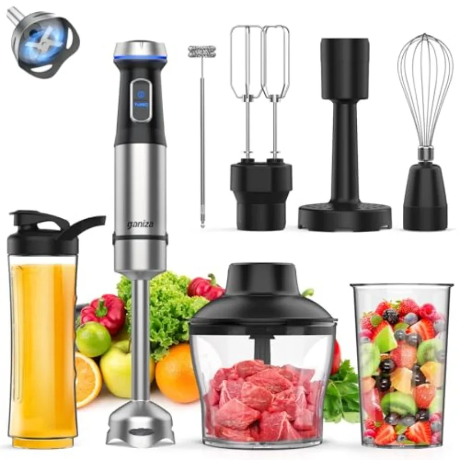 

Immersion Blender 8 in 1 Hand Blender Max 1000W Heavy Duty Motor 16 Speed Mode Stainless Steel Stick Blender with 8 Pieces Incl