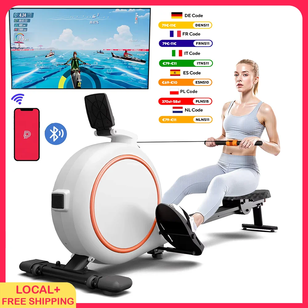 Rudergerät für zu Hause, 32 Stufen, einstellbarer Widerstand, 300 Pfund, Trainer, Rudergerät, LED-Monitor, Tablet-Halter, Bluetooth-Fitnessgerät