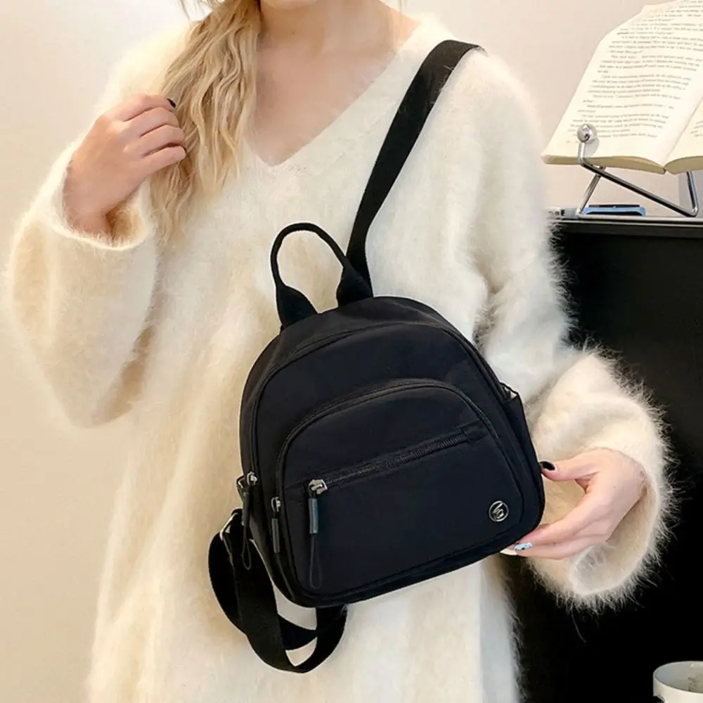 Portable Women Nylon Backpack Lightweight Waterproof Multipockets Casual Backpack Fashionable with Handle