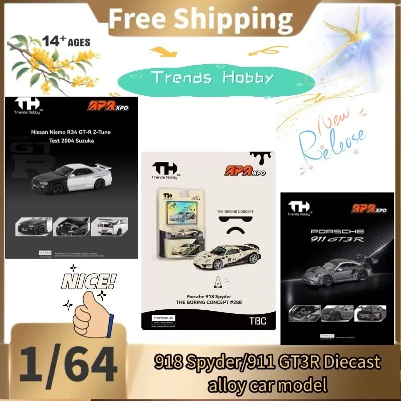 [prevente]-modele-de-voiture-en-alliage-moule-sous-pression-trends-hobby-1-64-918-spyder-911-gt3r-objet-de-collection-statique-decoration-de-bureau-cadeau-de-fetes