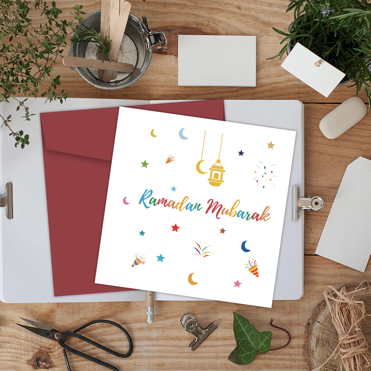 Ramadan Mubarak Greeting Card with Envelope,Ramadan Celebration Card for Colleague,Friends Family, Holiday Gift Card for Muslims