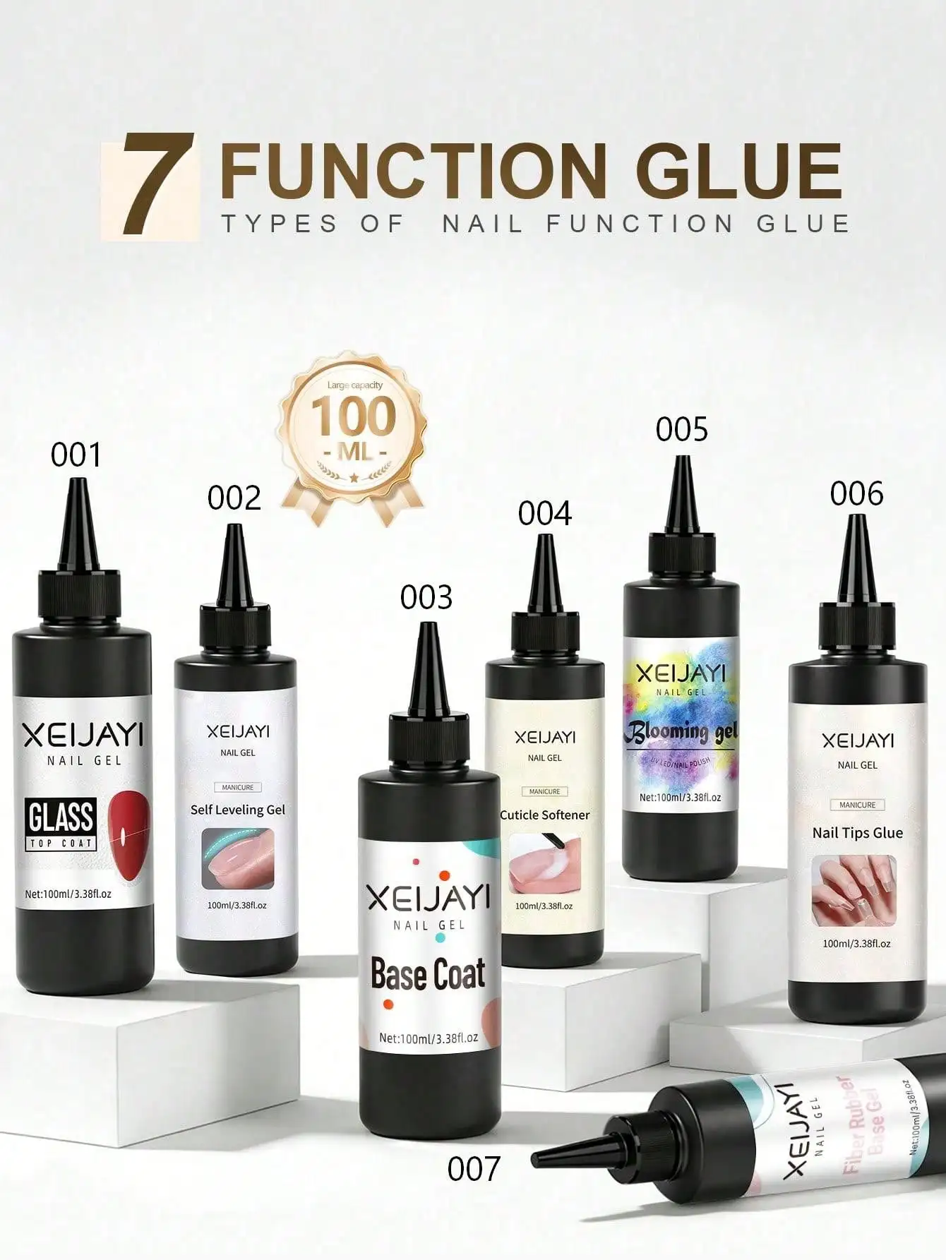 XEIJAYI 100ml Glass Seal Adhesive Scratch Resistant, Waterproof, Oil Resistant 7 Nail Functional Adhesives to Choose From