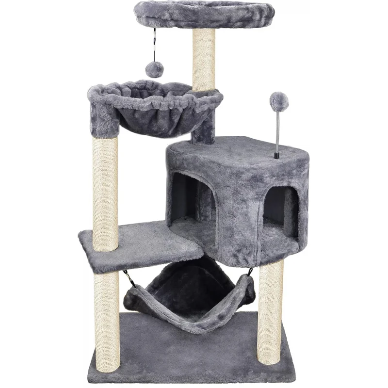 Cat Tree with Cat Condo and Big Hammock, Grey