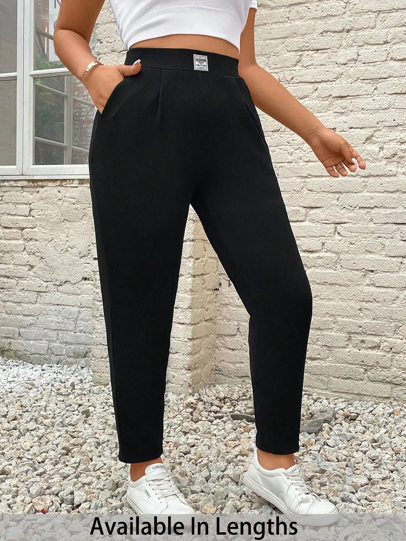 

Plus Size High-Waisted Casual Tapered Pants with Front Pockets