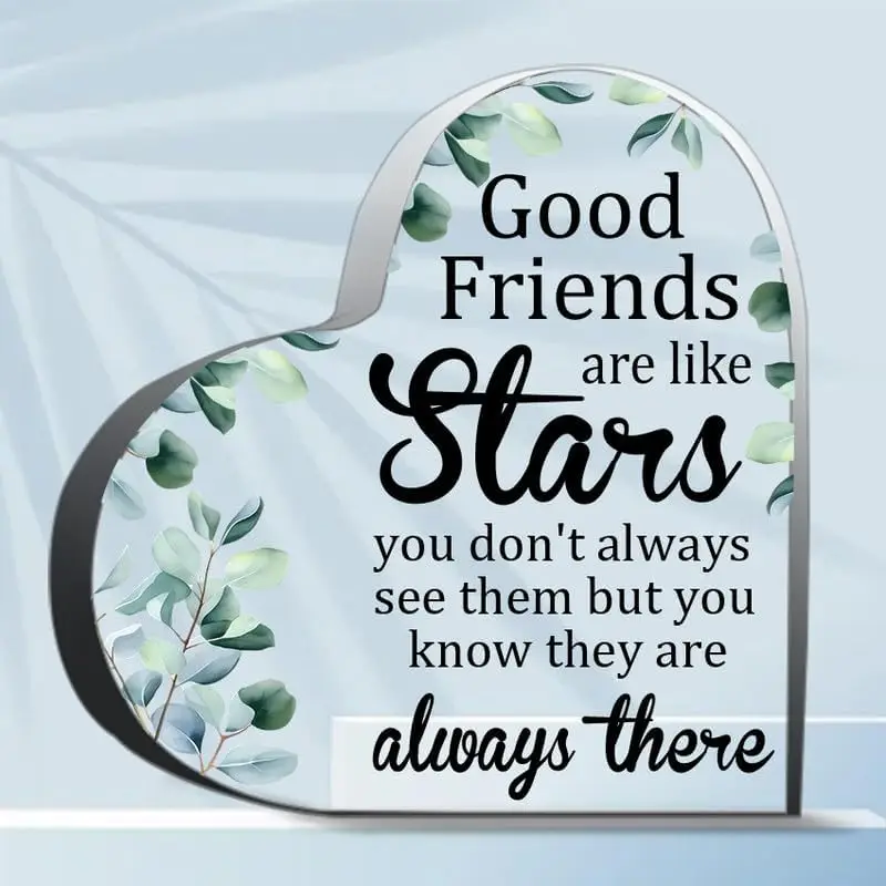 Heart Shaped Acrylic Plaque Clear Keepsake Tabletop Ornament Star Like Best Friend Quote Birthday Appreciation Gift For Women Mom Coworker Home Bedroom Decor 3.9 x 3.9 Inch