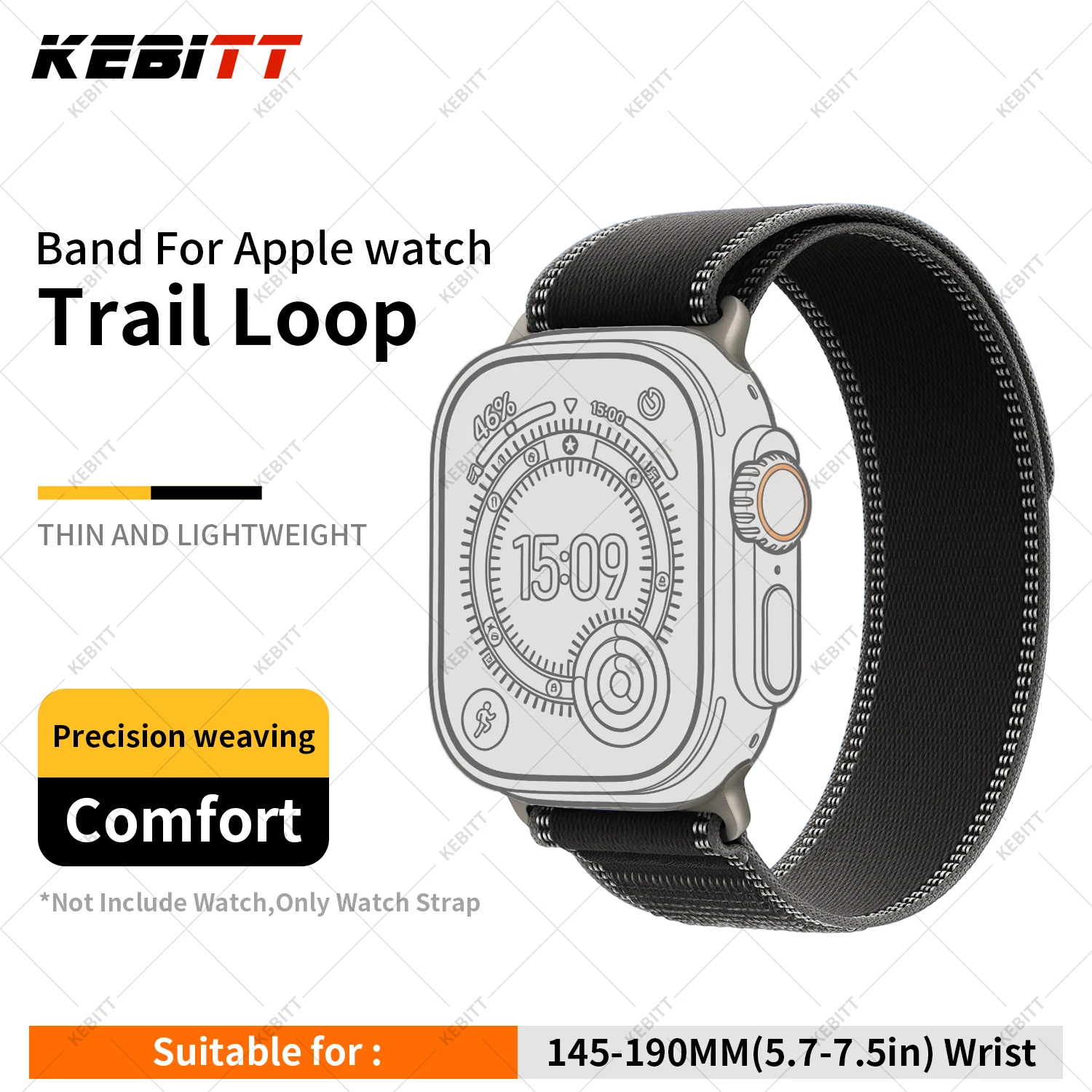 Kebitt Neues hochwertiges Nylonarmband Trail Loop mit natürlichem Titan-Finish für Apple Watch 11 10 9 8 7 6 Se 3 Ultra 3 2 Band Iwatch 7