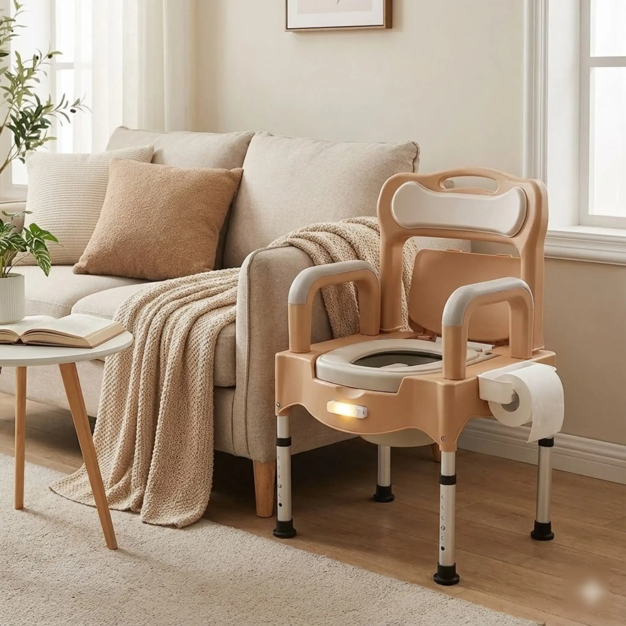 إطار أمان للمرحاض شديد التحمل للبالغين مع حامل مناديل ومقعد مبطن بوزن 550 رطل #3