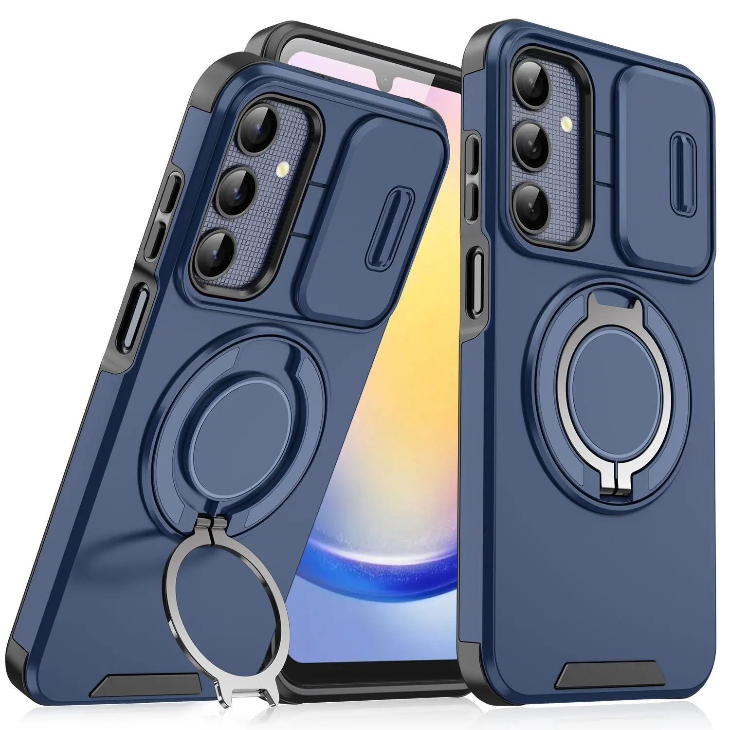 Sliding Camera Lens Protection Armor Phone Case For Samsung Galaxy S21 360° Rotate Ring Holder Kickstand Shockproof Back Cover