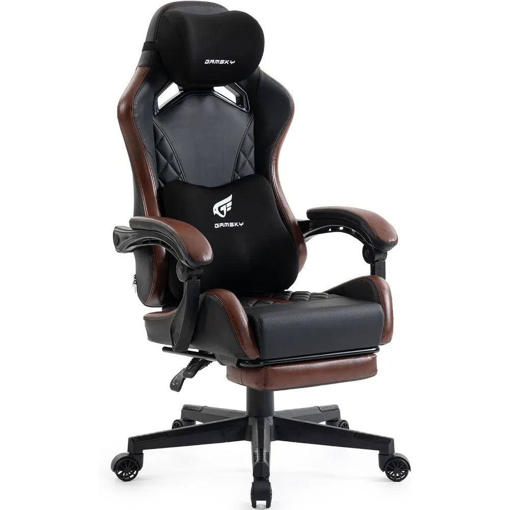 Gaming Chair w/ Footrest - Leather Computer Chair, Memory Foam Headrest & Lumbar Support, Reclining for Home Office