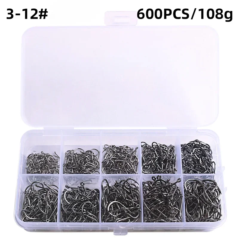 50–1600 Stück/Box Angelhaken, Kohlenstoffstahl, stark, scharf, silberfarben, Kreis-Angelhaken, 3 # -12 # Jig Stacheldraht Pesca Tragbares Ködergerät