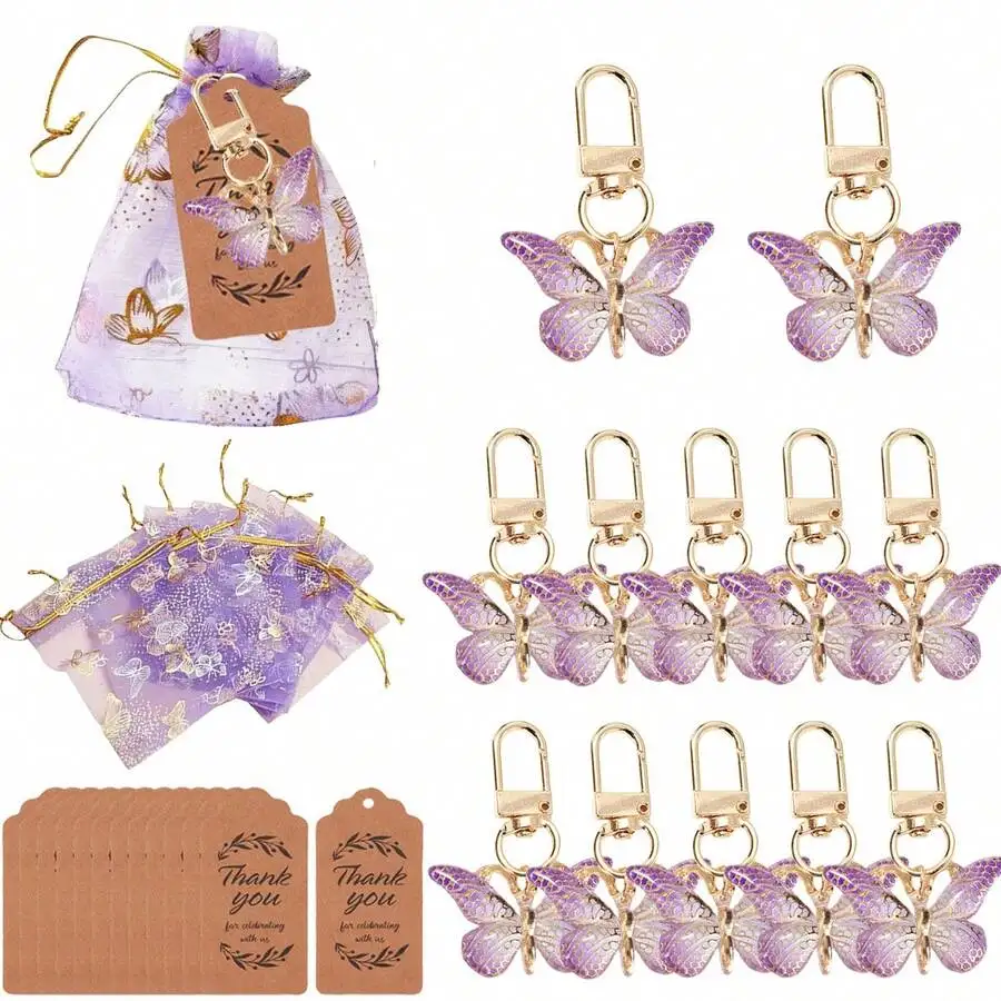 

12pcs Purple Butterfly Keychains With Organza Bags And Thank You Tags Party Favors For Women