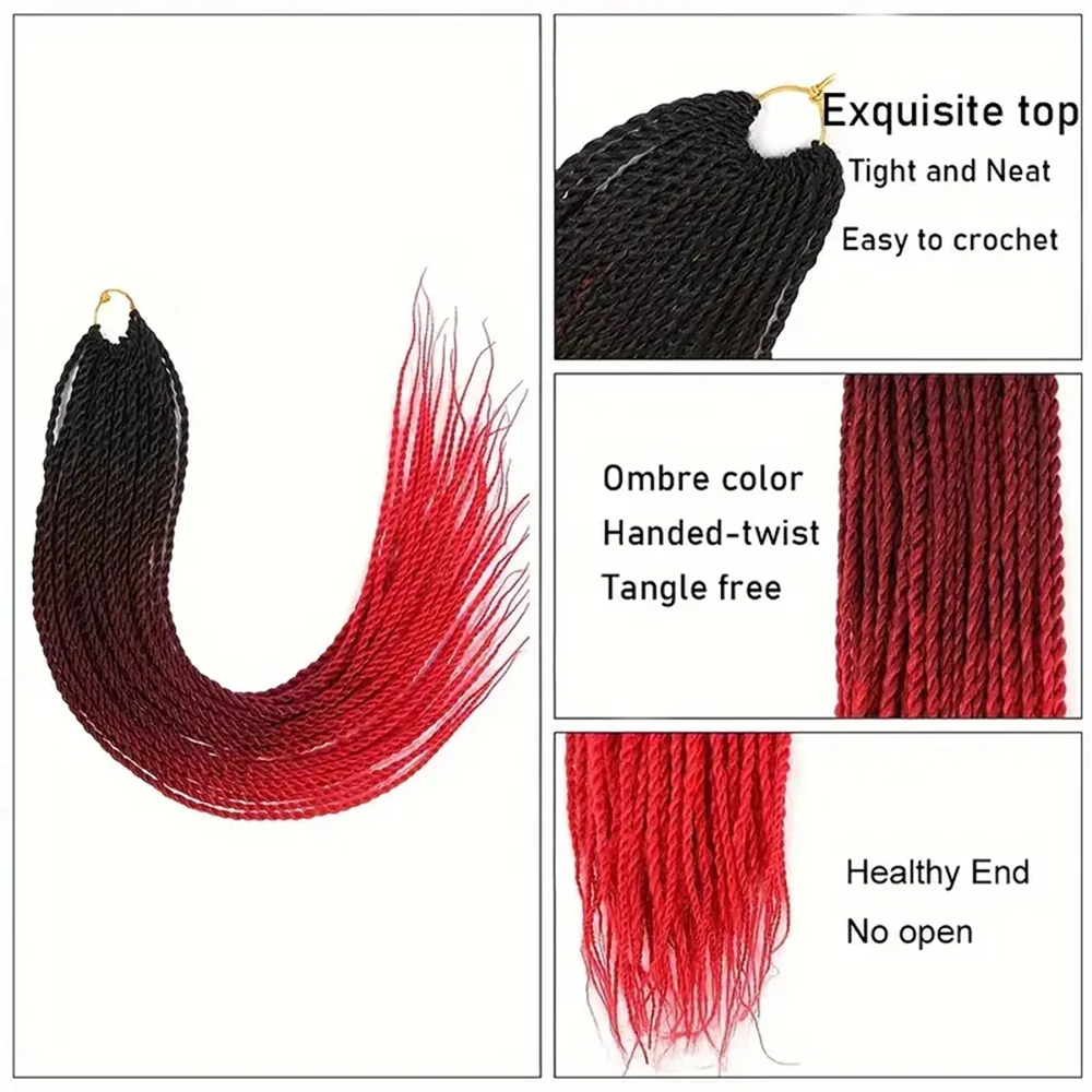 Extensions de cheveux synthétiques torsadées au crochet ombré, tresses sénégalaises colorées, extension de dreadlocks de 24 pouces, 30 calculées/paquet