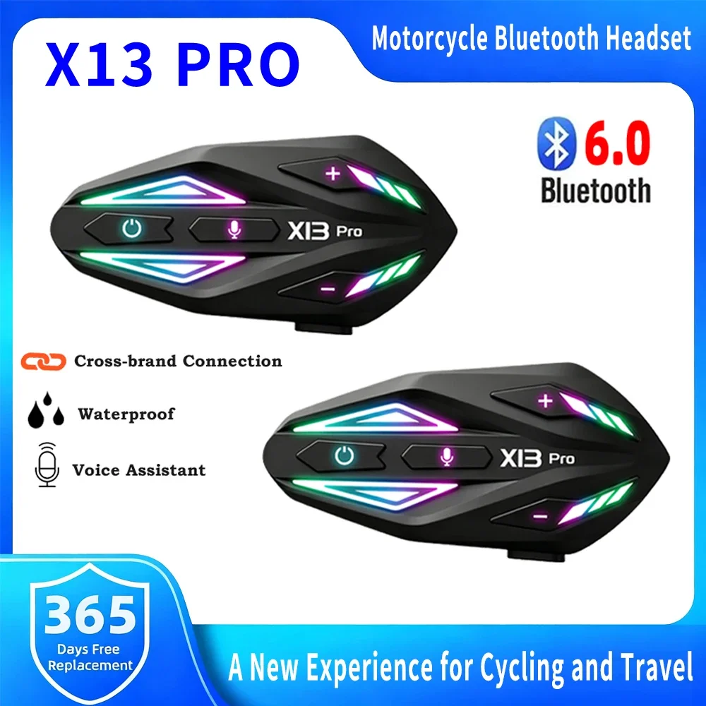 Casque de moto X13 Pro avec kit mains libres Bluetooth 6.0, intercom, assistant vocal, réduction du bruit, étanchéité IPX6, batterie de grande capacité.