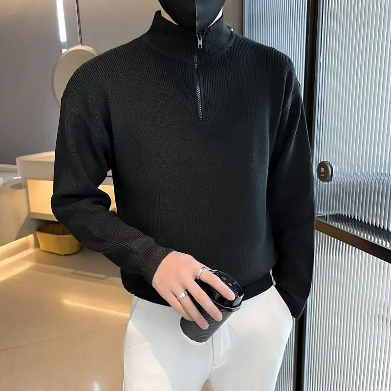 Autumn Winter New Knitwear Solid Long Sleeve Sweaters Men KPOP Fashion Harajuku Ropa Hombre Casual All Match Thick Knitting Tops