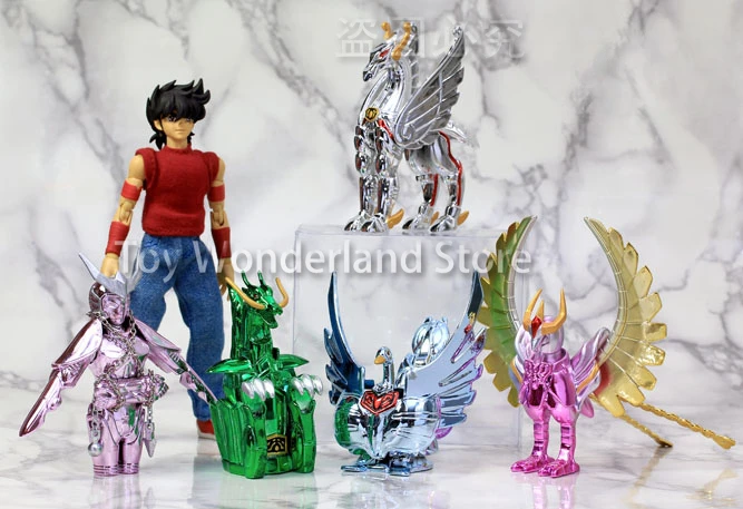 In Stock True Electroplated Mini Saint Seiya Cloth Helmeted Bronze Five Saints Seiya Hyoga Shiryu Shun Ikki Cloth Stand