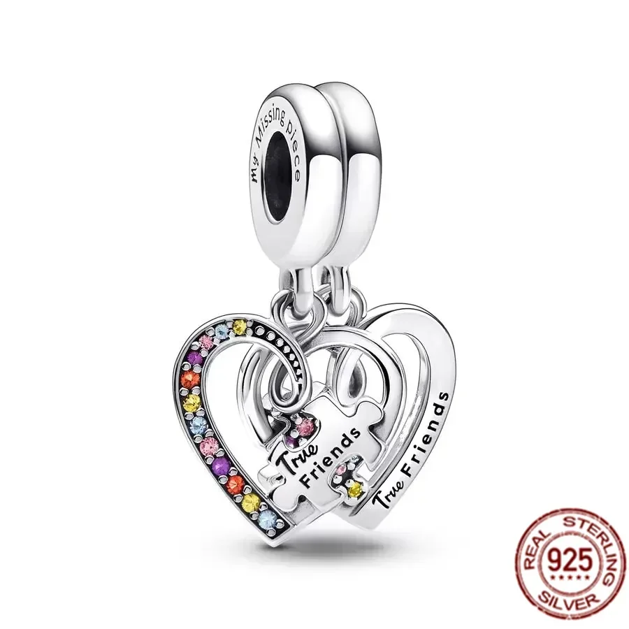 Bijoux en argent regardé 925, coeurs ajustables liés, médaillon coeur fendu et ouvrable, breloques pendantes, perles pour bracelet Pandora, original