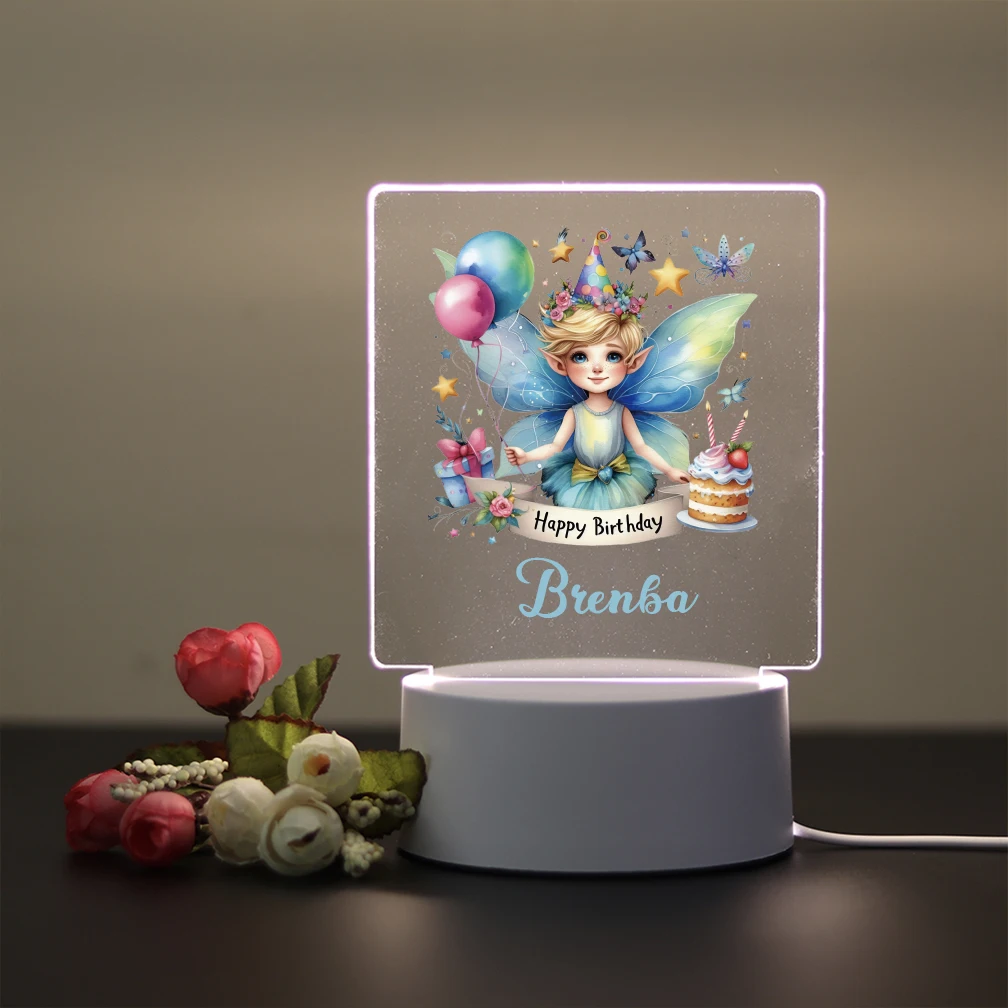 1pc mooie fee UV-print gepersonaliseerde naam acryl nachtverlichting kleur veranderende lamp kinderkamer decor kerstcadeau