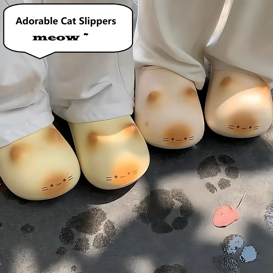 

Ultra light kitty slippers woman home waterproof mules shoes funny women winter warm bottom cats paws slipper female kawaii clog