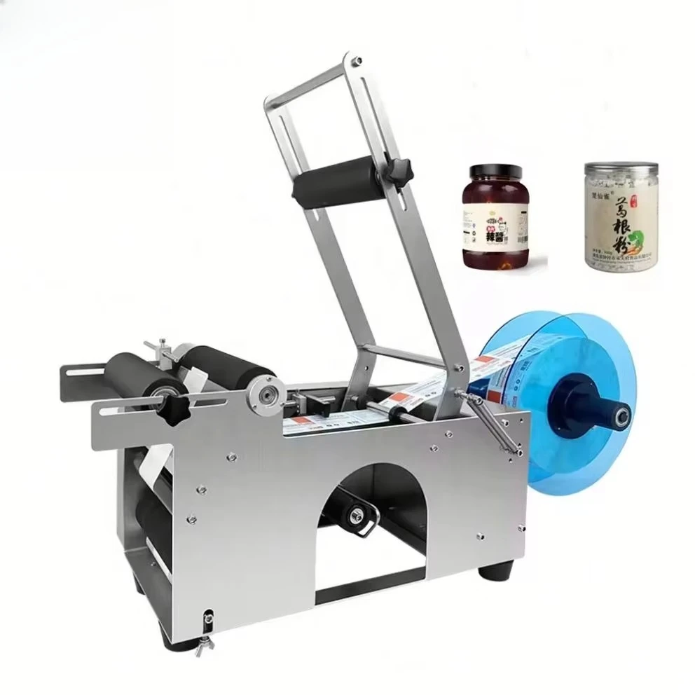 

Table Top Automatic Cosmetic Water Drink Honey Glass Plastic Round Jar Bottle Sticker Roll Label Labeling Machine